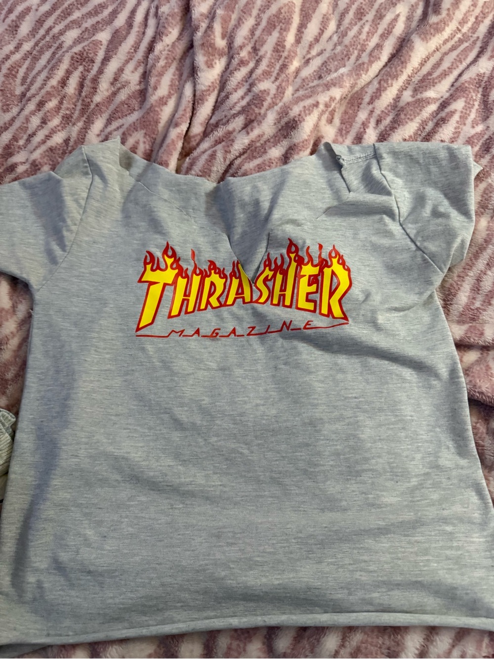 Thrasher Kids Gray Tee with Yellow & Red Flame Logo